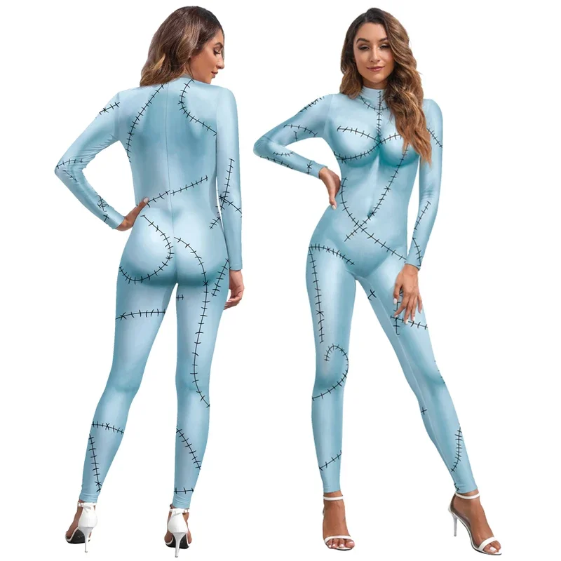Halloween Anime película Sally Cosplay vestido conjunto de fiesta disfraz Navidad mujer mono ajustado Catsuit Zentai mono pierna gótica # 1
