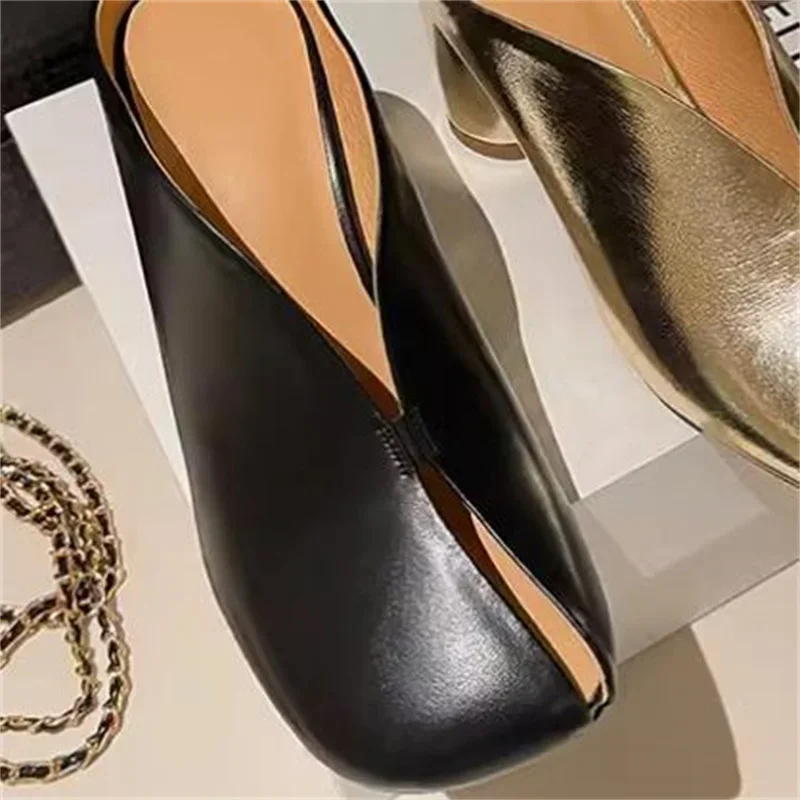 Sewing Lines Shoes For Women Round High Heels Female Pumps Solid Ladies Tacones Shallow Chassure Femme Pu Leather Zapatos Mujer