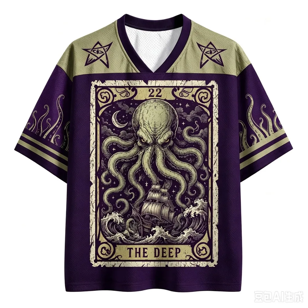 2026 Bestseller: Lustiges Oktopus-Muster 3D-Druck Feuchtigkeitsableitendes Street-Fashion-Trend Loses V-Neck T-Shirt für Damen und Herren – Detail 8