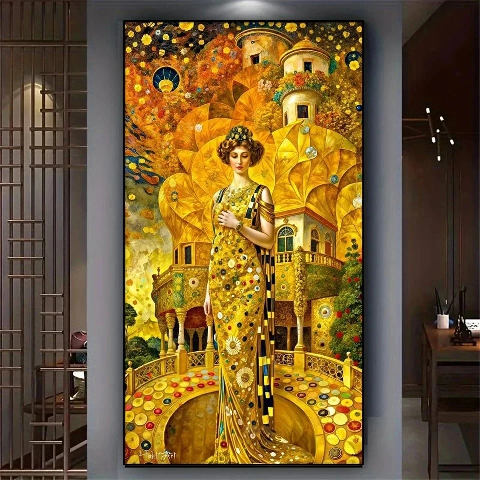 Golden Gustav Klimt Woman Diamond Painting New Full Round Diy Diamond Art Mosaic Embroidery Castle Landscape Large Size