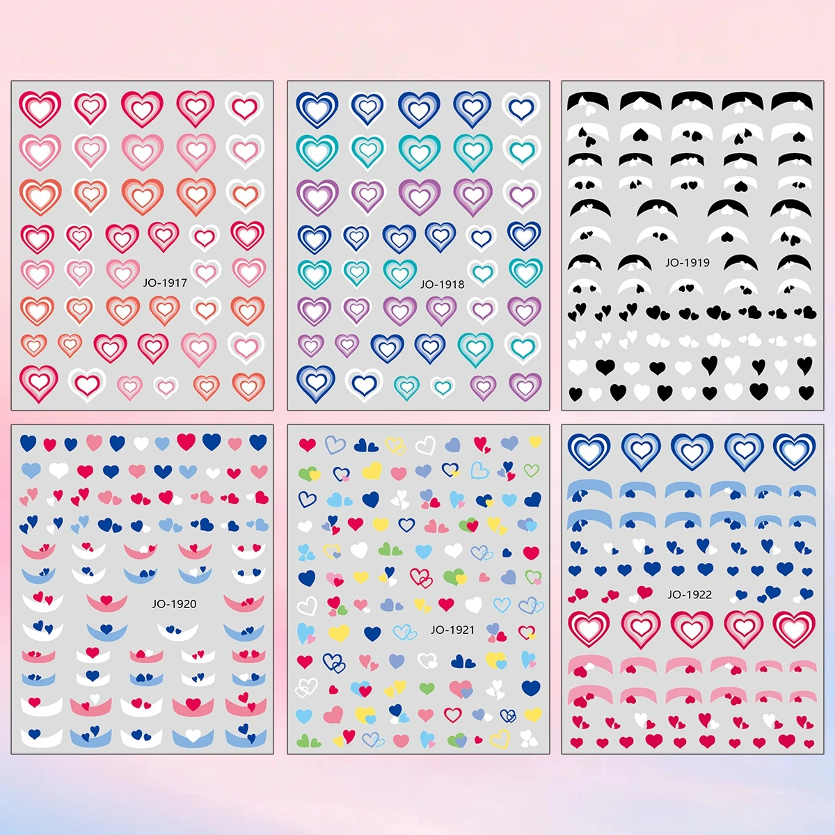 3 to 12 Sheets 3D Colorful Layered Heart Love Y2K Retro Pink Blue French Tip Valentine Self-Adhesive Nail Art Stickers
