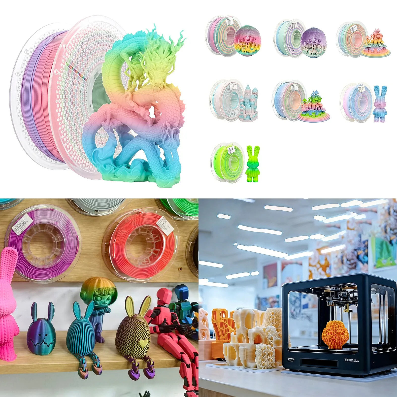 OEM/ODM 3d Filament 3d Printer Pla 1.75mm 1KG Plastic Rods 3D Printer Filament  PLA Macaron Pastel Gradient  Filament