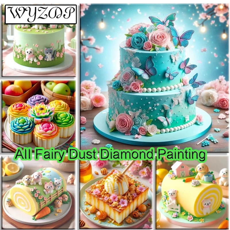 

Набор для алмазной вышивки WYZDP 100% Fairy Dust: Картина-торт, квадратная мозаика, вышивка, настенное искусство, алмазная живопись, полная выкладка кристаллами, Десерт