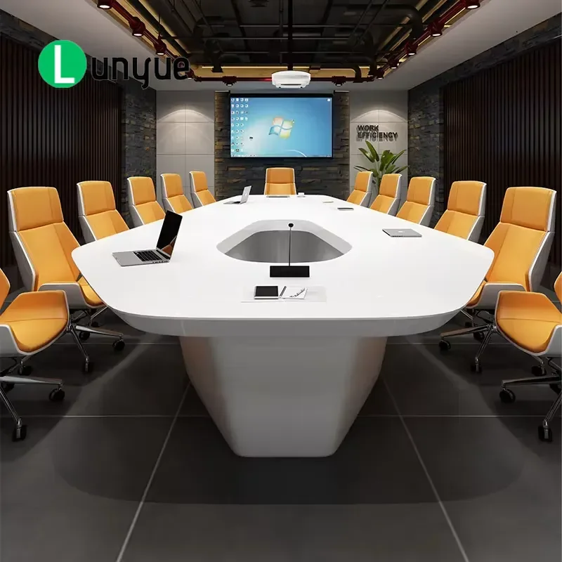Modern White Conference Table Wooden Panel Design 8 Seats Office Hotel Hospital Workshop Meeting Desk Durable Furniture
