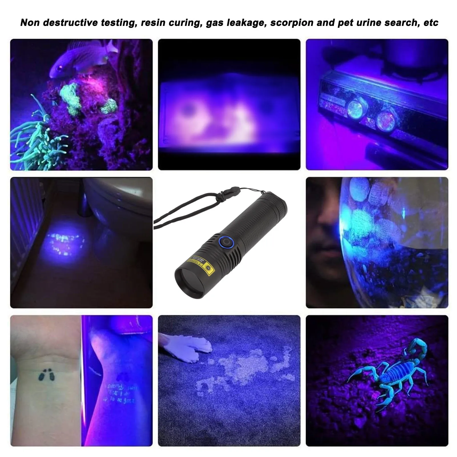 ZK50 Black Light UV 365nm Flashlight Professional Blacklight LED Handheld Torch for Urine Pet Resin Curing Gas Leakage Detection