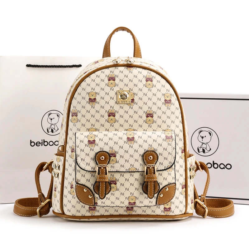 

cute bear learner school bag fashion Large capacity backpack for women Stylish rivet design women backpack classic student bag