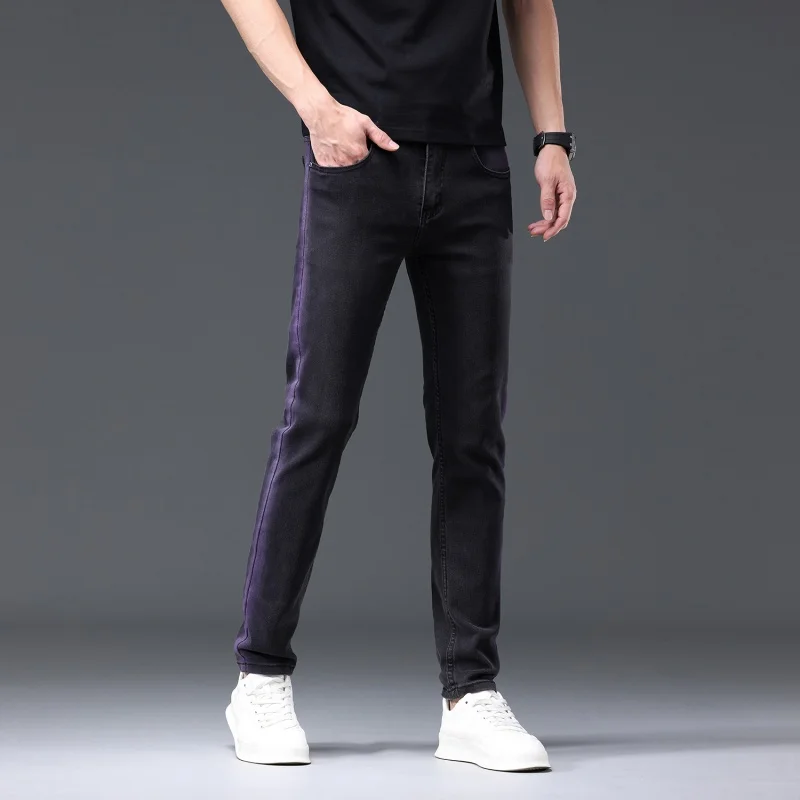 

2024 Spring and Summer New Black Jeans Men's Stretch Slim-Fit Trendy Casual Personalized Side Line Design High-End Pants