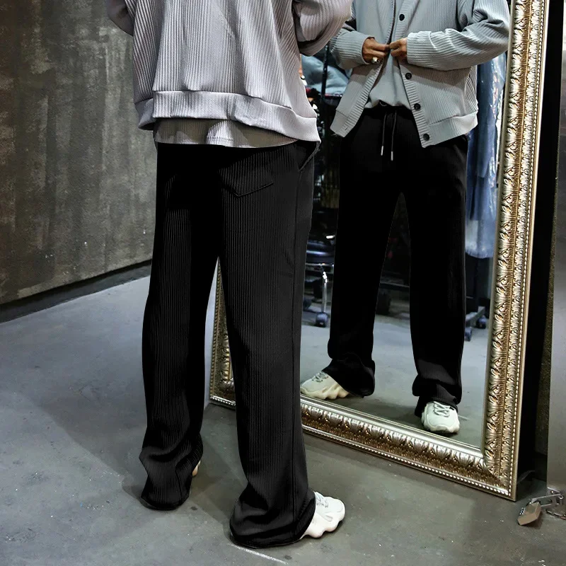 

Мужские брюки с эластичной резинкой на талии и карманами на шнуровке, длинные полосатые прямые брюки, свободные повседневные обычные брюки, новинка осени