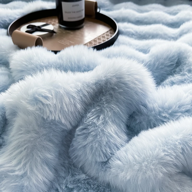 Winter Thickened Double-sided Plush Blanket, Bedroom Cover Blanket, Premium Rabbit Plush Bedding, Nap Blanket