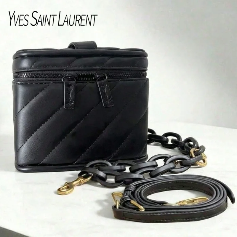 Yves Saint Laurent’s Bag Black Quilted Mini YSL Cosmetic Bag Built-in Mirror Multi-purpose Makeup Pouch with Detachable DIY - view 2