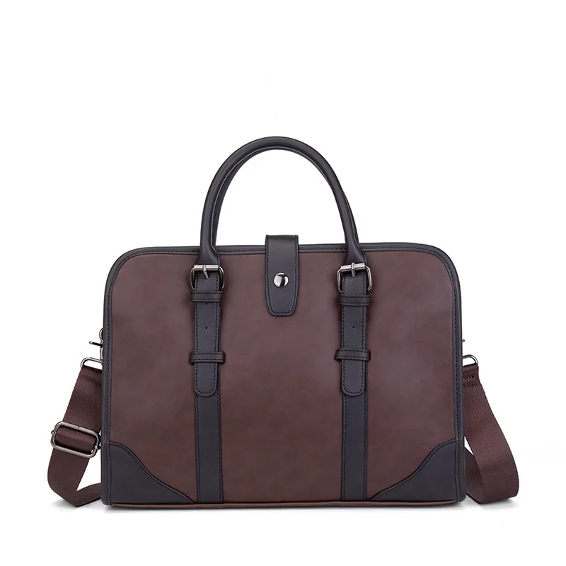 Men Leather New Trendy Business Office Handbag Document Bag Men's Retro Single Shoulder Crossbody Briefcase Messenger Bag