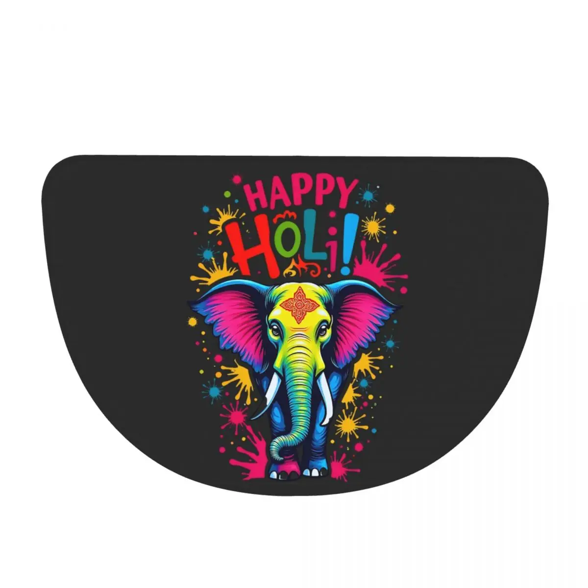 Happy Holi Festival India Color Elephant Soft Flannel Half Round Doormat Non Slip Bathroom Mat Absorbent Floor Carpet for Garage