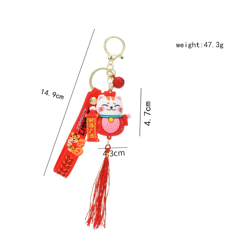 Handmade DIY Craft Rhinestone Lucky Cat Tassels Cartoon Cat Keychain Cute Bag Charm Holder Cartoon Resin Key Chain K4885