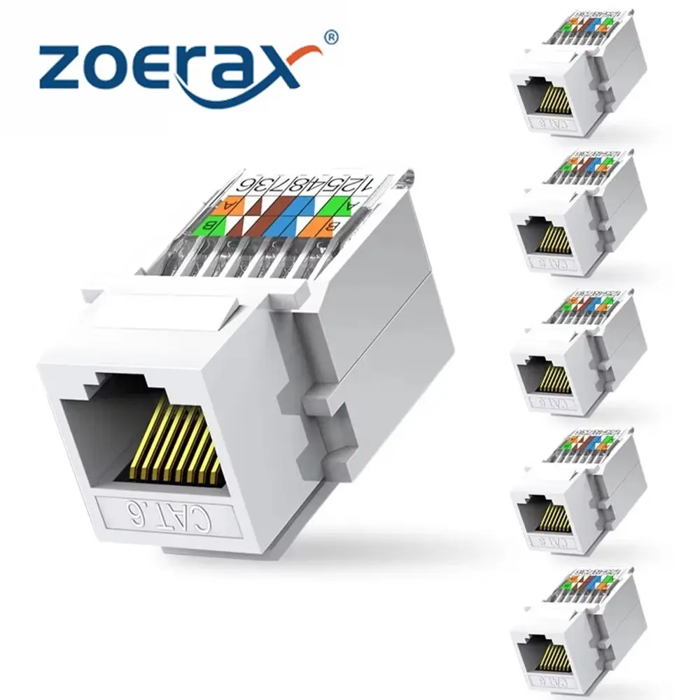 ZoeRax 6pcs Cat6 Tool-Less RJ45 Keystone Jack, No Punch-Down Tool Required Module Coupler, White