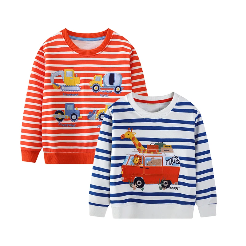 Little maven 2 Stück 2026 Herbst Neue Oberteile Frühling Baby Jungen Fahrzeuge Gestreifte Kapuzenpullover Sweatshirts für Kinderkleidung 2-7 Jahre – Detail 2