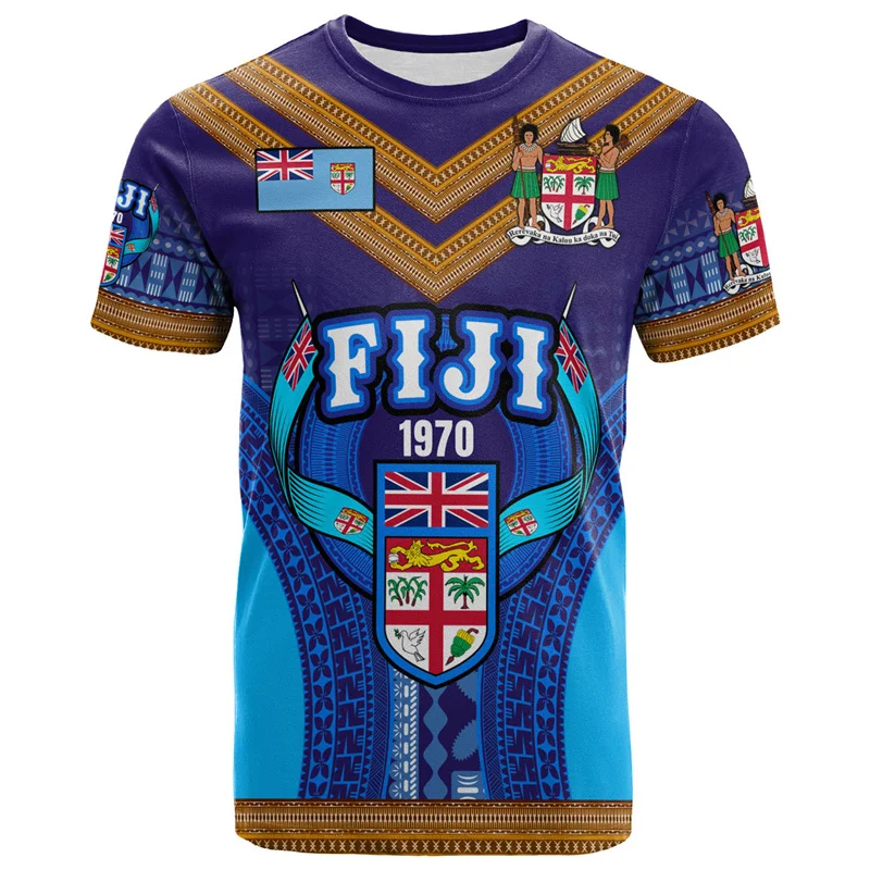 Camiseta con estampado 3D de Fiji para hombre, camisetas informales de manga corta con cuello redondo, camisetas polinesias, camiseta de calle de gran tamaño