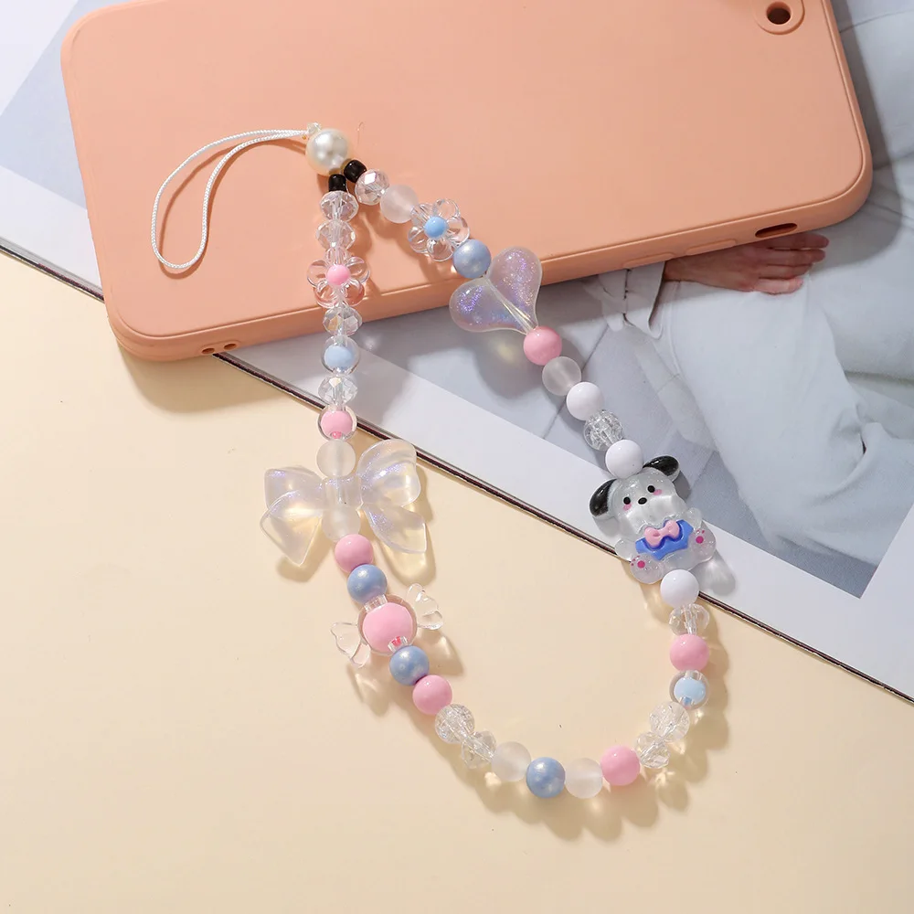 Sanrio Mobile Phone Pendant Hanging Rope Decoration Melody Kuromi Cinnamoroll Cartoon Beaded Book Bag Accessories Girl Gift