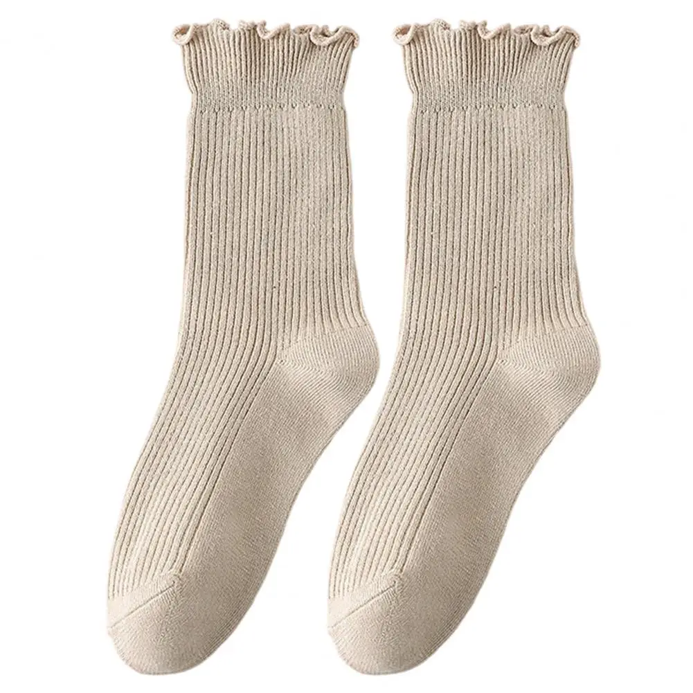 Frilly Lace Trim Ankle Socks Women Ruffle Turn-cuff Crew Socks Breathable Combed Cotton Ankle Socks Soft Stretchy Style Frilly