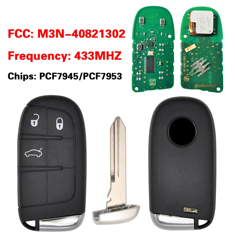 

CN017004 Original 3 Button Smart Remote Key PCF7945 Chip 433Mhz FCC M3N-40821302 For Fiat Freemont