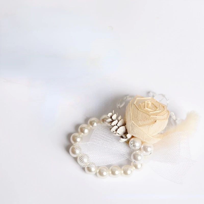 Champagne Artifical Rose Flowers Boutonnieres Wrist Corsage Groomsmen Witness Wedding Accessories