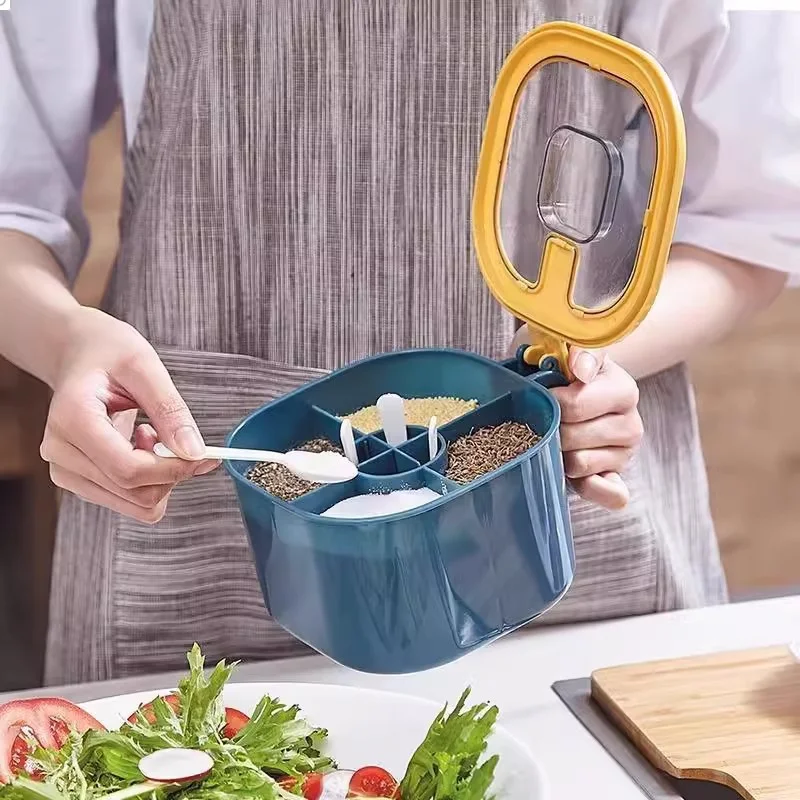 4-in-1 Airtight Seasoning Box Set - Large Capacity Spice Containers for Kitchen Storage | Multipurpose Food Grade Jars with Meas