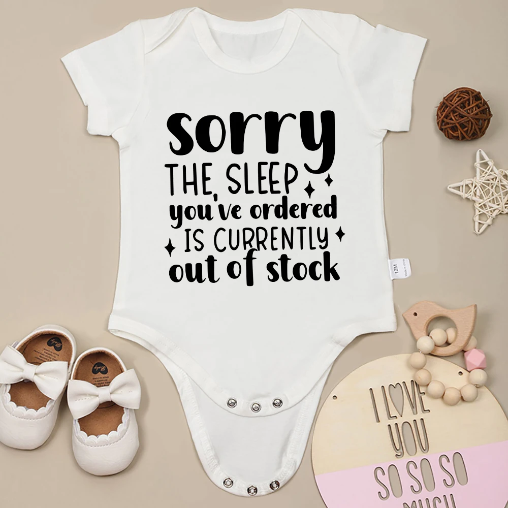 

Sleep Out of Stock Funny Newborn Clothes Creative New Cute Baby Onesie for Boy Girl Short Sleeve Cotton Comfy Infant Outfits