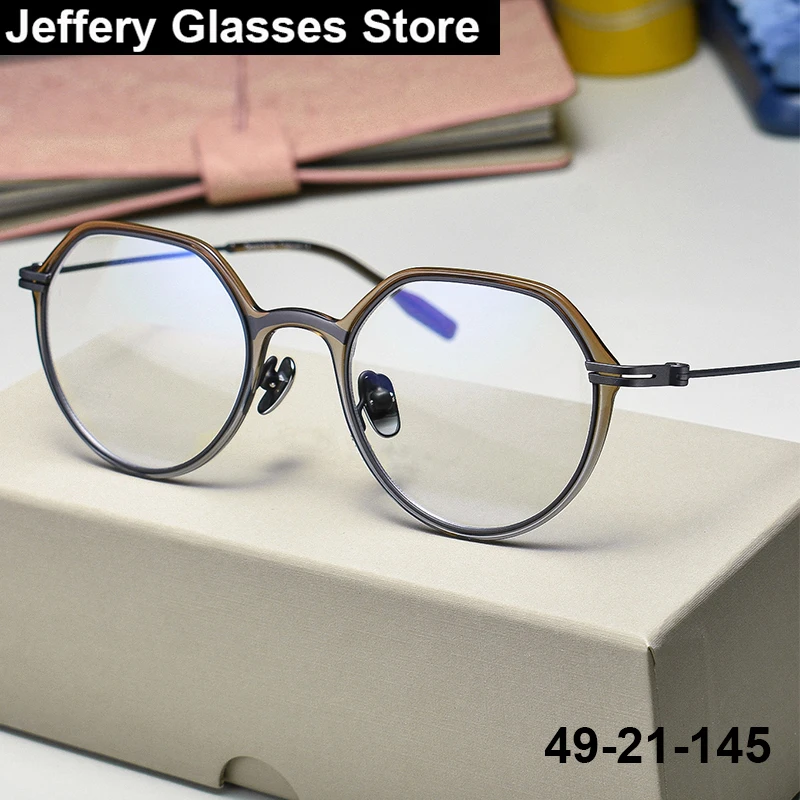 Japanese Vintage Polygon Women Glasses Frame Fashion Pure Titanium Ultralight Eyewear Korea Style All Match Eyeglasses Spectacle