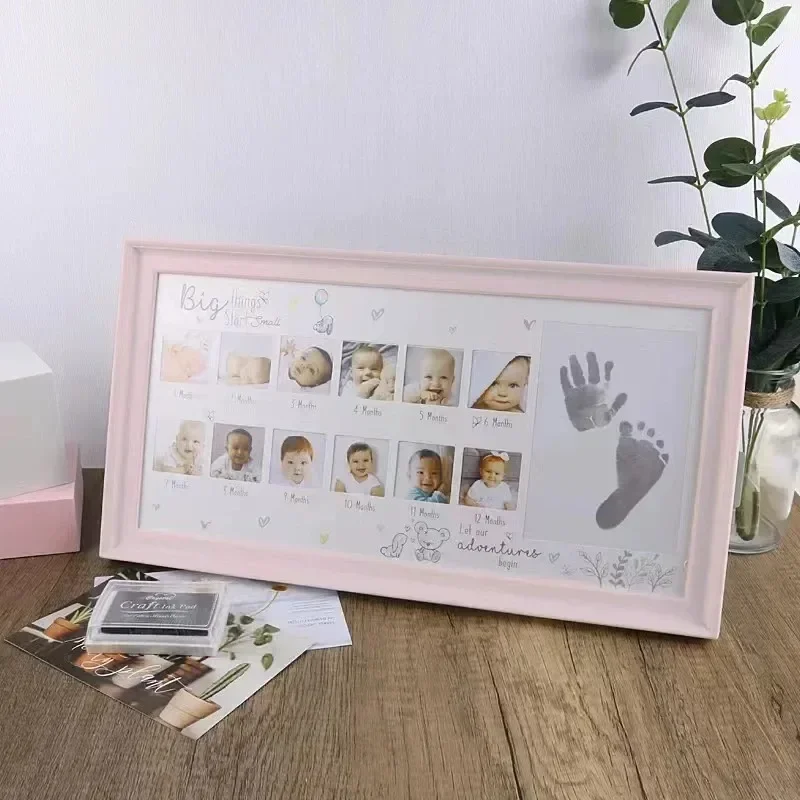 39X21 Cm Baby Growth Photo Frame 12 Months Hand and Foot Prints Memorial Infant One Year Old Growth Record Creative Photo Frame