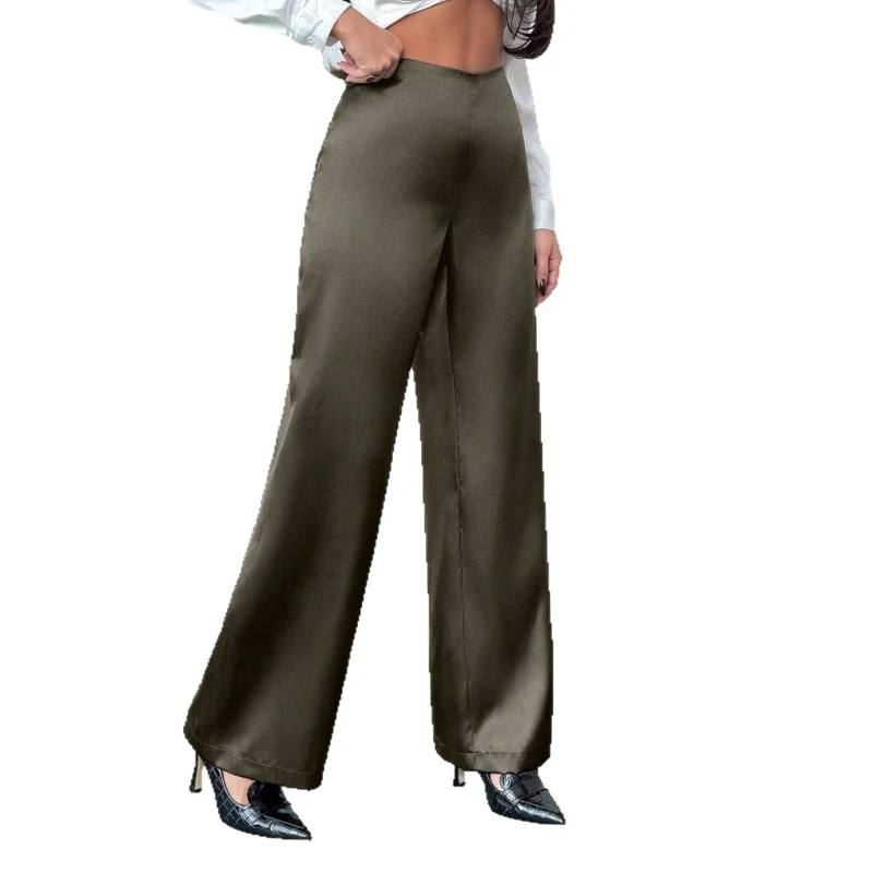 2026 Spring New Hot Selling Satin Design High End Loose Middle Waist Solid Color Wide Leg Pants