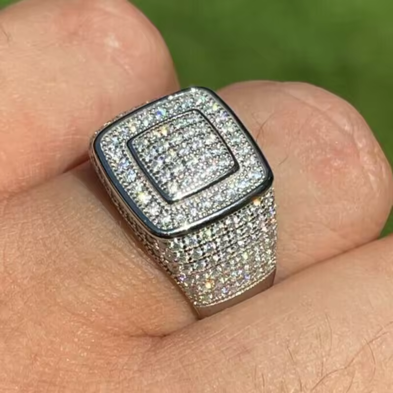 Huitan-Anillo de dedo helado de lujo para mujer, joyería de fiesta preciosa de moda con circonita brillante, banda de boda de alta calidad