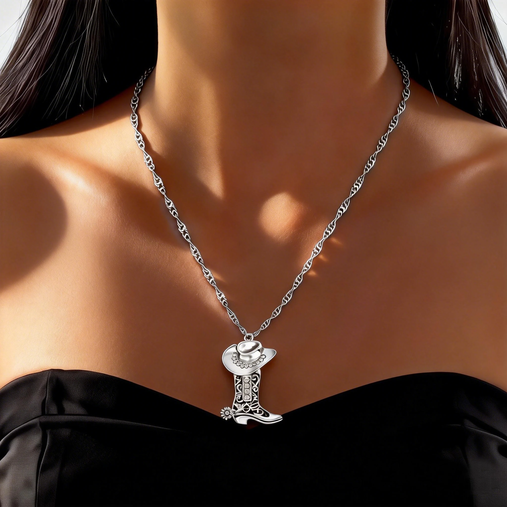 Fashion Creative Cowgirl Necklace Charms Jewelry Vintage Western Cowboy Hat Boots Pendant Necklaces for Women Accessories Gift