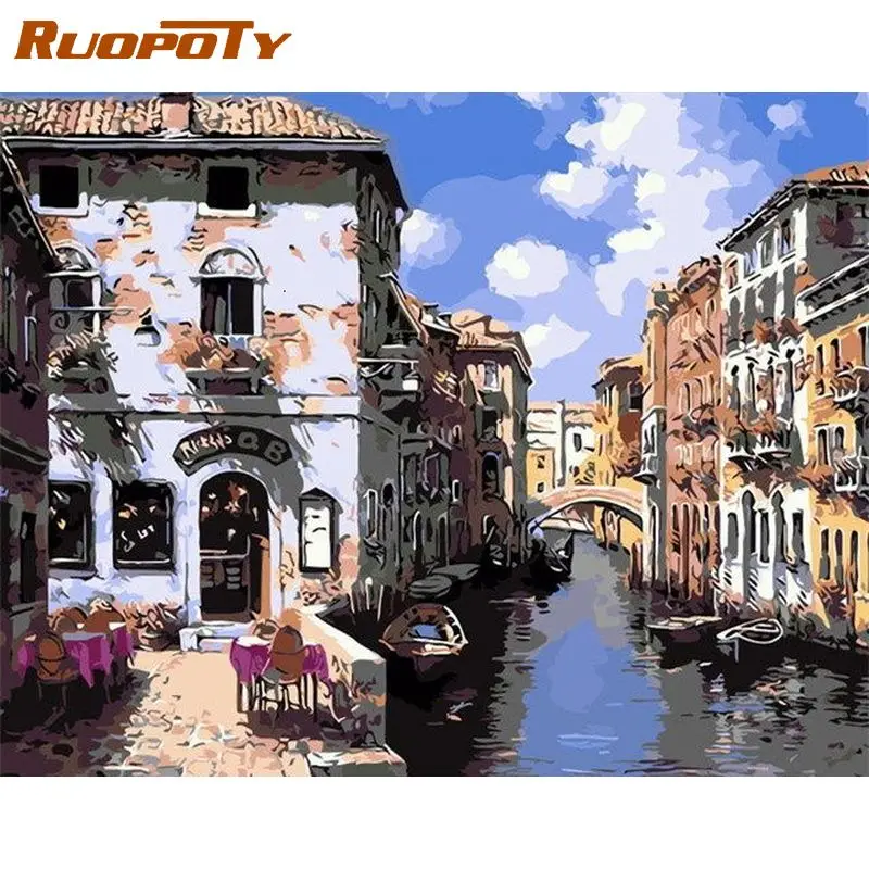 

RUOPOTY Acrylic Painting By Numbers Paint Kit Coloring By Numbers On Canvas Town Landscape Wall Art For Handiwork Gift For Adult