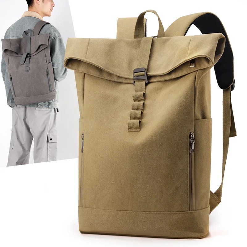 

Rolled Roll Top Backpack Travel 15.6in Laptop Business Rucksack Outdoor Hiking School Bag Canvas Weekend Luggage Storage Bags