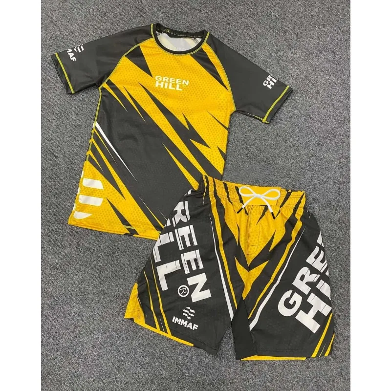 2026 New Street Style Yellow/Blue/Orange Color Scheme Tracksuit Short-Sleeve + Shorts Men's Training Suit 2-Piece Set