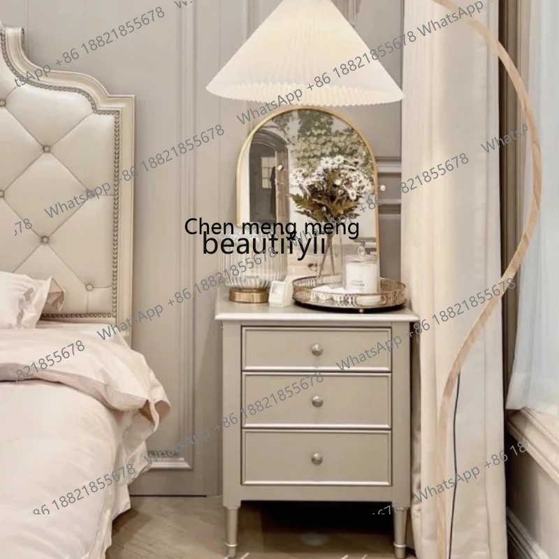 American Post-Modern Light Luxury and Simplicity Champagne Silver Bedside Storage Bed Side Cabinet Three-Drawer Storage Cabinet
