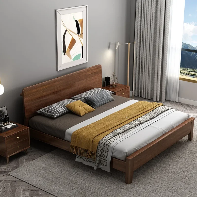 for Nordic Solid Wood Bed 1.8m Double Walnut Modern Simple 1.5m Master Bedroom Wedding Light Luxury Furniture