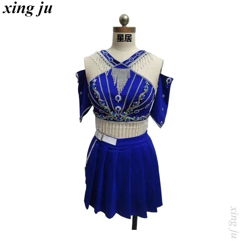 Neue Frauen Gruppe Street Dance Sexy Halter Tops Hohe Taille Schlitz Rock Kpop Weibliche DJ Dance Outfits Nachtclub Sänger Bühne Kostüm