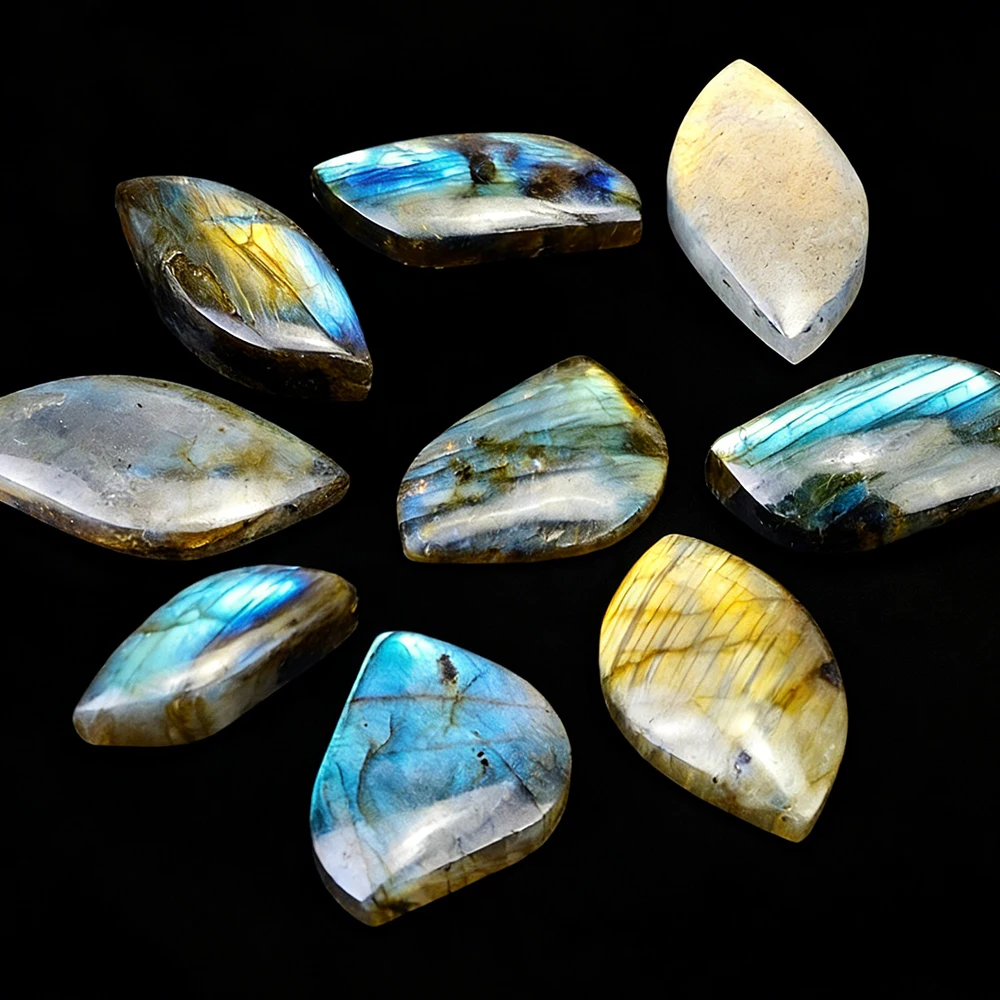 Natural Flash Labradorite Healing Crystal Oval Leaf Shape Polished Stone Crafts for DIY Ornament Making Accessories