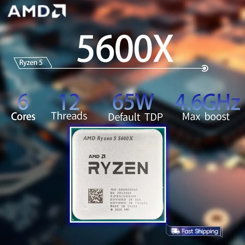 AMD Ryzen 5 5600X CPU Processor R5 5600X 3.7GHz--4.6GHz 6-Core 12-Thread R5 5600X Socket AM4 7NM L3=32M Processor 65W DDR4