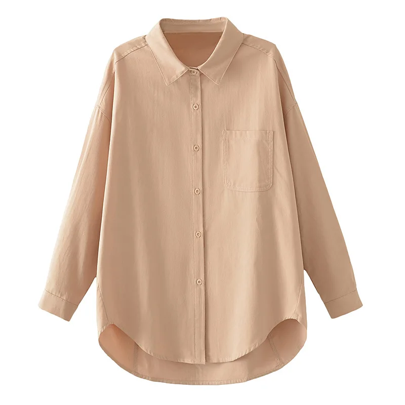 Size XL Women's Shirt Autumn New Loose Simple Solid Color Long Sleeve Double Sided Twill Cotton Blouse 889