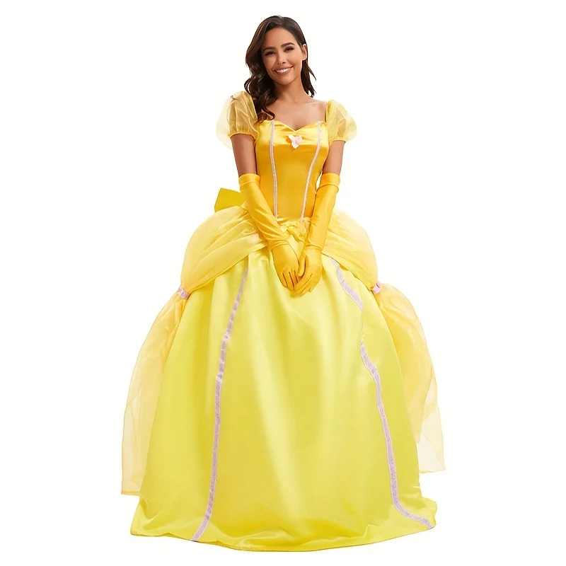 

Disney Beauty and Beast Princess Cosplay Dress 2018 Movie Version Yellow Ball Dress Halloween Party Women's Formal Dress Christm