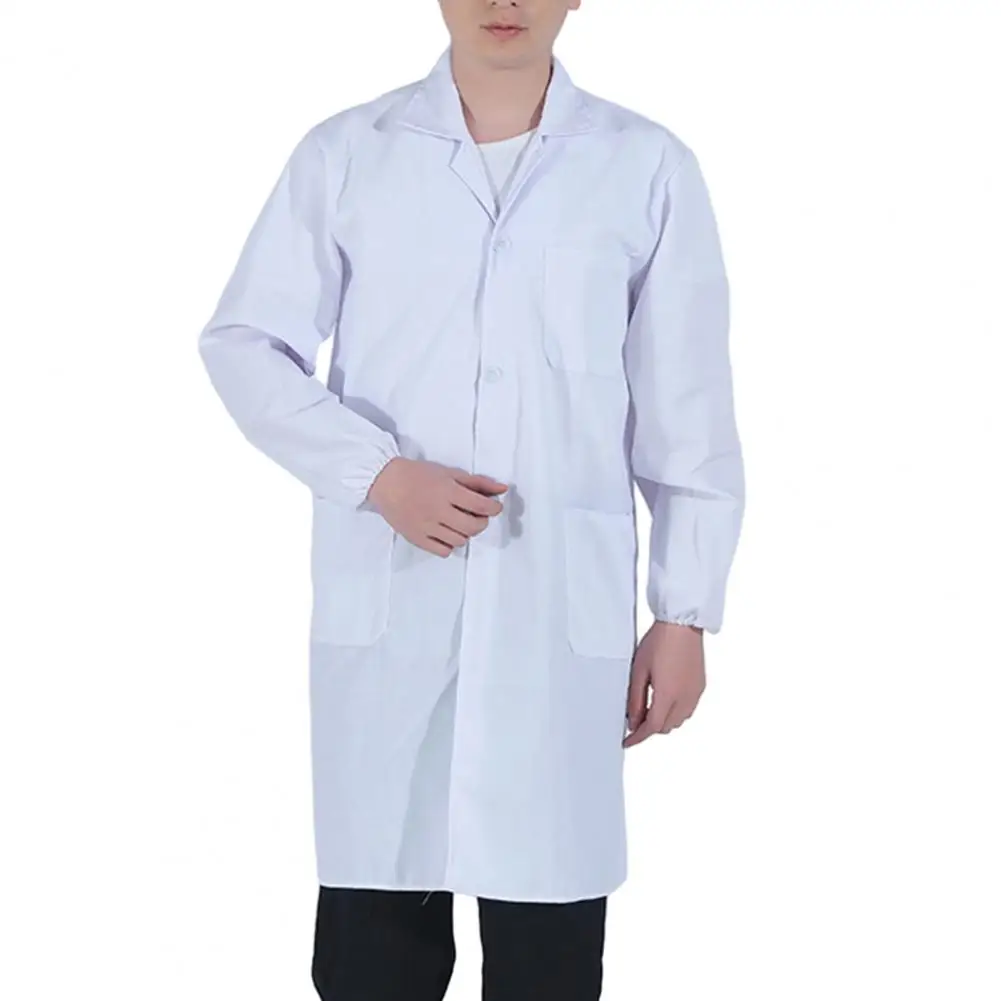 Uniformes médicaux blancs unisexes, ensemble de laboratoire, vêtements de travail professionnels d'infirmière médecin, chemise de travail à boutons à manches longues courtes mi-longues