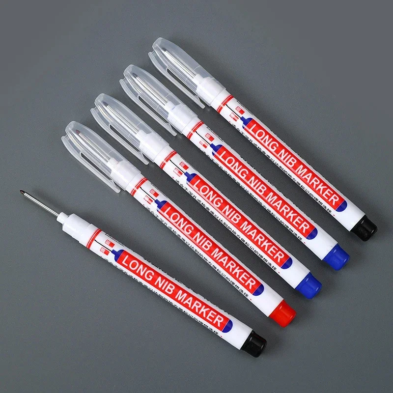 1/4Pcs Long Head Markers Pen Waterproof Deep Hole Marker Pen Red/Black/Blue/Green for Woodworking Tile Decoration Goods Mark image 4
