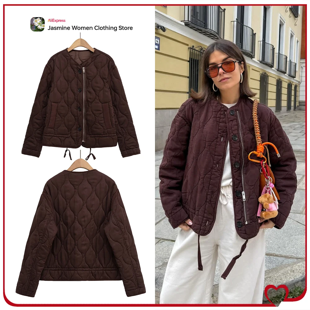 

Женская винтажная стильная стеганая куртка, новинка в High Street, куртка на молнии с длинными рукавами и воротником Perkins, регулируемый подол на шнурке