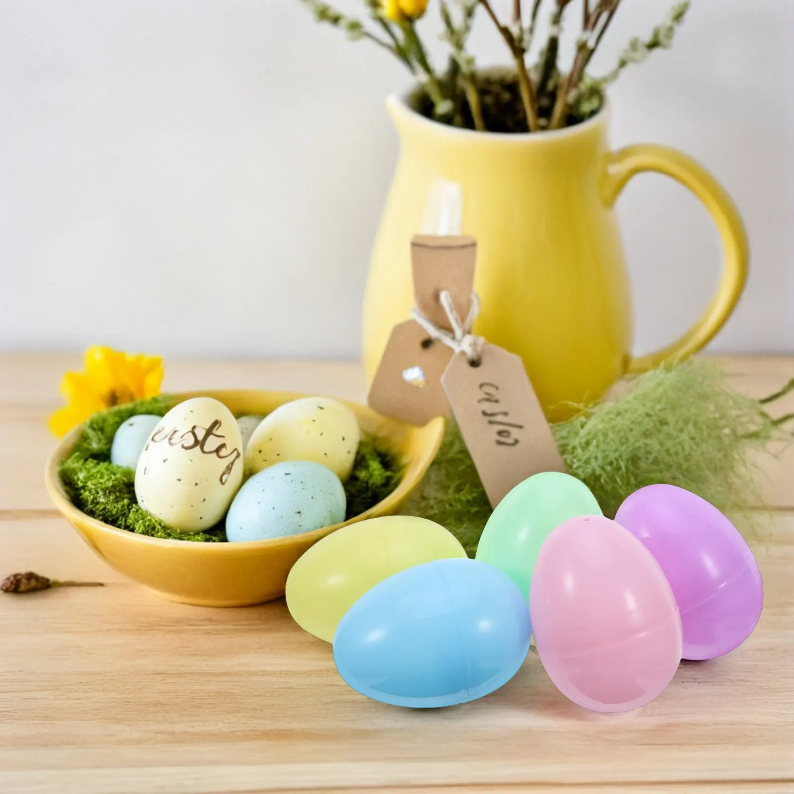 30Pcs Large Fillable Plastic Easter Eggs 56x78mm Pastel Half Transparent Plastic Eggs for Easter Decorations DIY Egg Hunt