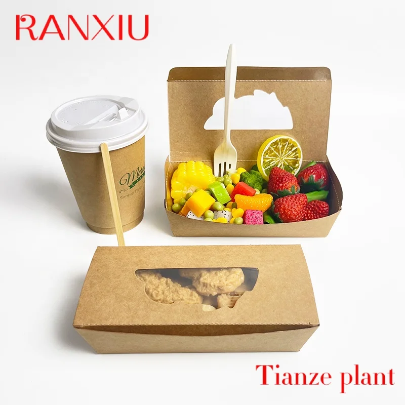 Caja de embalaje ecológica para alimentos, recipiente de papel desechable biodegradable personalizado, taza para sopa, Bol para ensalada, recipiente de papel kraft