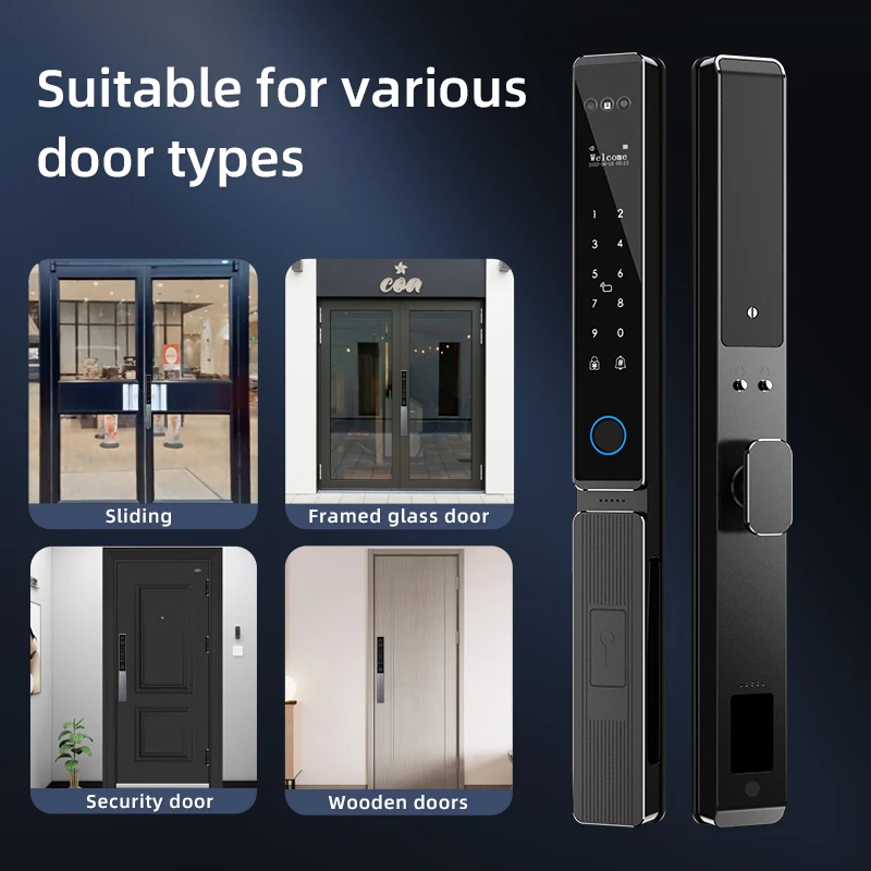 IP66 Waterproof Work With Tuya App Face Door Lock Aluminum Door Lock With APP Video Call Fingerprint Password IC Card Key Unlock