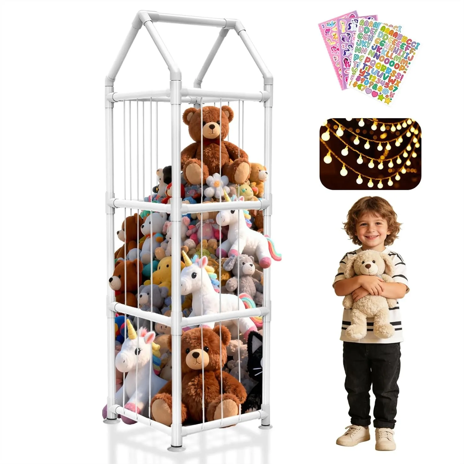Stuffed Animal Storage with Suction Cups, ABS Plush Toy Organizer for Kids Bedroom, White