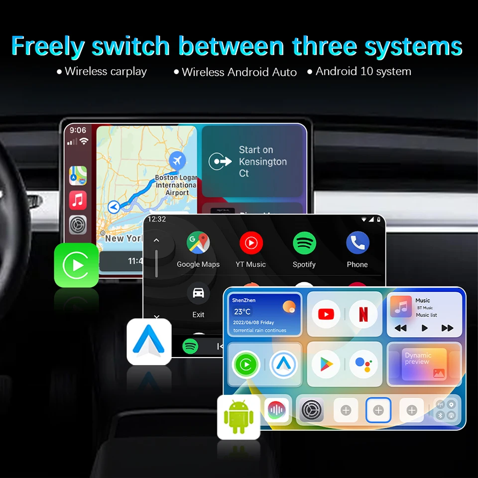 AZTON CarPlay อัพเกรด USB AI กล่อง Android TV อุปกรณ์สำหรับ AUDI A6 A7 A8 A3 A4 TT Q3 Q5 Q7 TF WIFI ซิมการ์ด4G