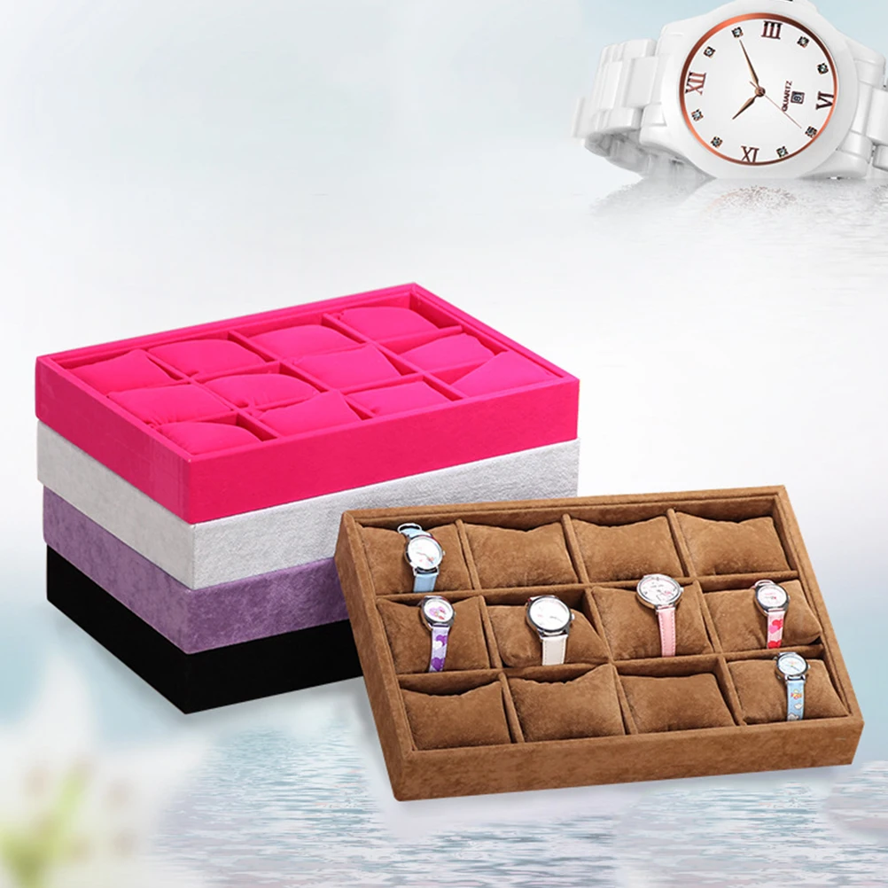 

Delicate Multi-Lattice Watch Case Pillow Design Storage Tray Flannelette Jewelry Box Purple Durable Density Board Detachable